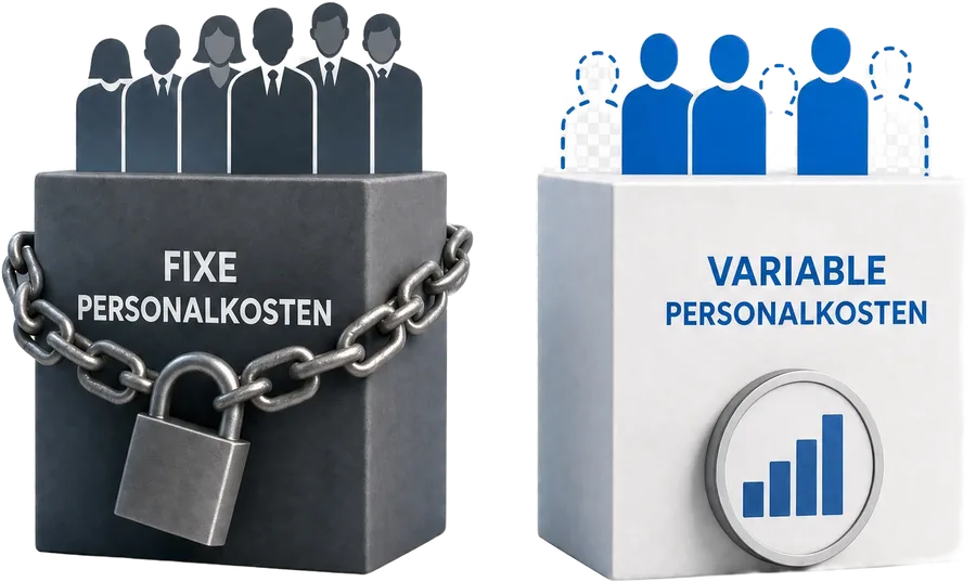 3D-Darstellung: fixe Personalkosten in Ketten werden zu flexiblen variablen Personalkosten
